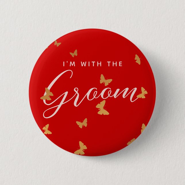 GOLDEN BUTTERFLIES WEDDING BUTTON (Front)