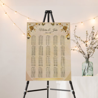 Golden butterflies Wedding Seating Chart Foam Board