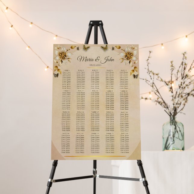 Golden butterflies Wedding Seating Chart Foam Board (In Situ (Stand))