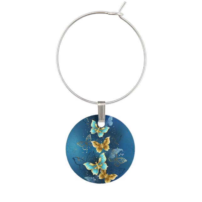 Golden butterflies wine charm (Front)