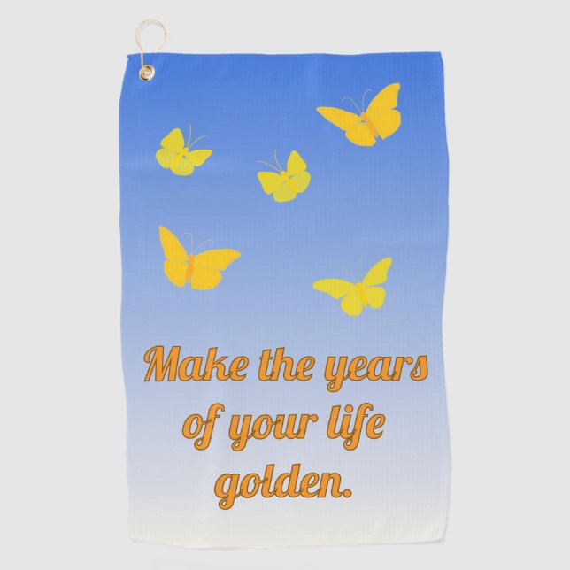 Golden Butterflies with text Golf Towel (Front)