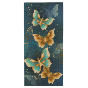 Golden butterflies wood flash drive