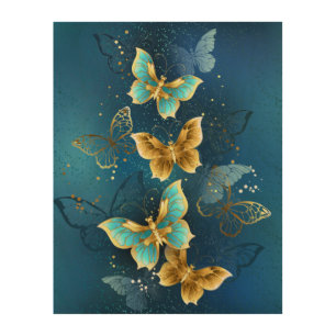 Golden butterflies wood wall art
