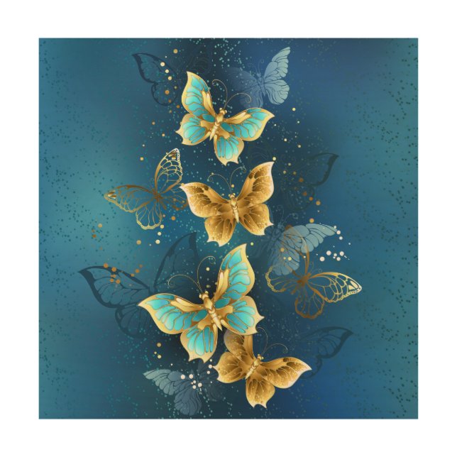 Golden butterflies wood wall art (Front)