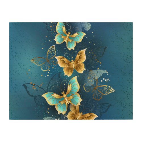 Golden butterflies wood wall art