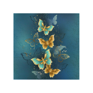 Golden butterflies wood wall art