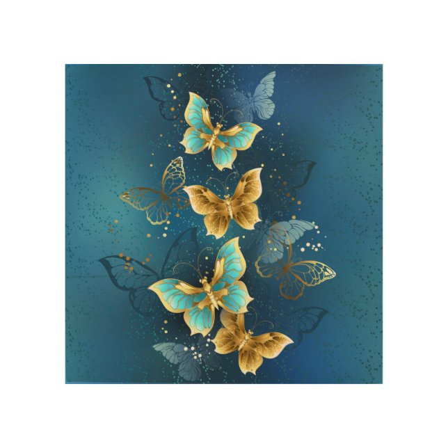Golden butterflies wood wall art (Front)