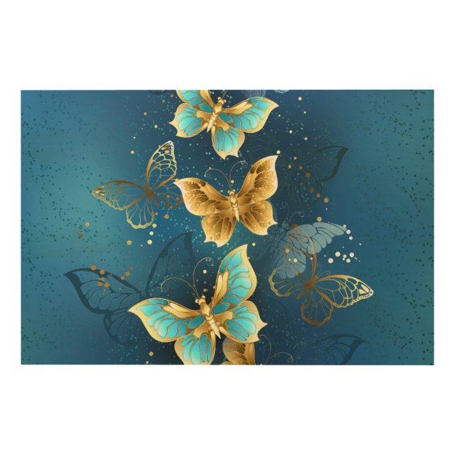 Golden butterflies wood wall art (Front)