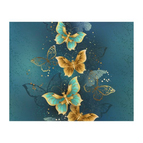 Golden butterflies wood wall art