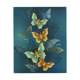 Golden butterflies wood wall art