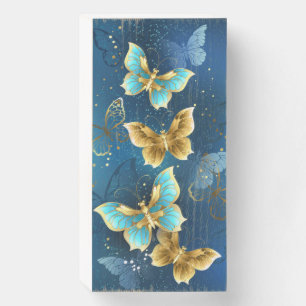 Golden butterflies wooden box sign