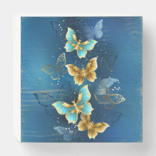 Golden butterflies wooden box sign