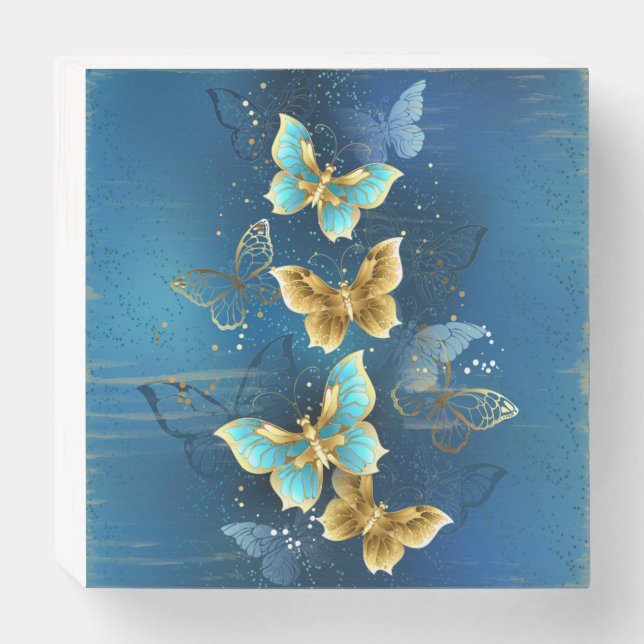 Golden butterflies wooden box sign (Front Horizontal)