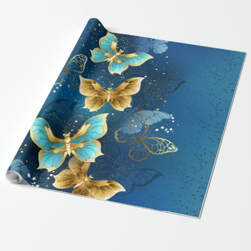 Golden butterflies wrapping paper