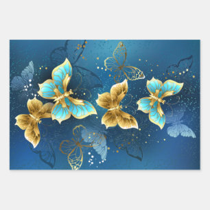 Golden butterflies wrapping paper sheets