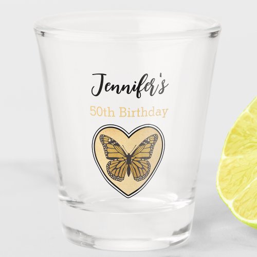 Golden Butterfly 50th Birthday Personalized Shot Glass