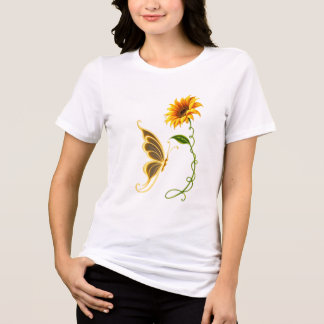 Golden Butterfly and Sunflower Botanical Floral Na Tri-Blend Shirt