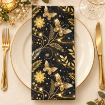 Golden Butterfly Botanical Celestial Pattern 
