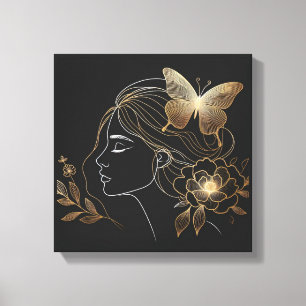 Golden Butterfly Crown on Feminine Profile Canvas Print