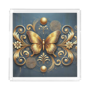 Golden Butterfly Design Acrylic Tray