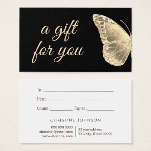 golden butterfly design gift card