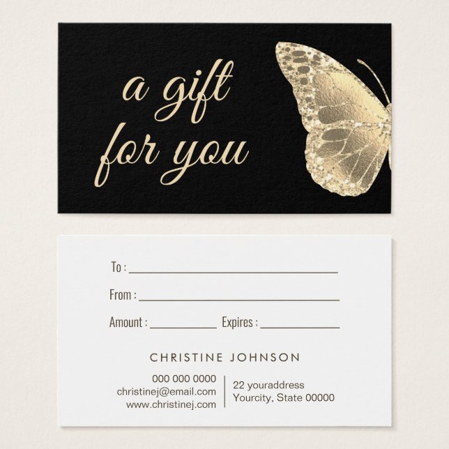 golden butterfly design gift card (Front & Back)