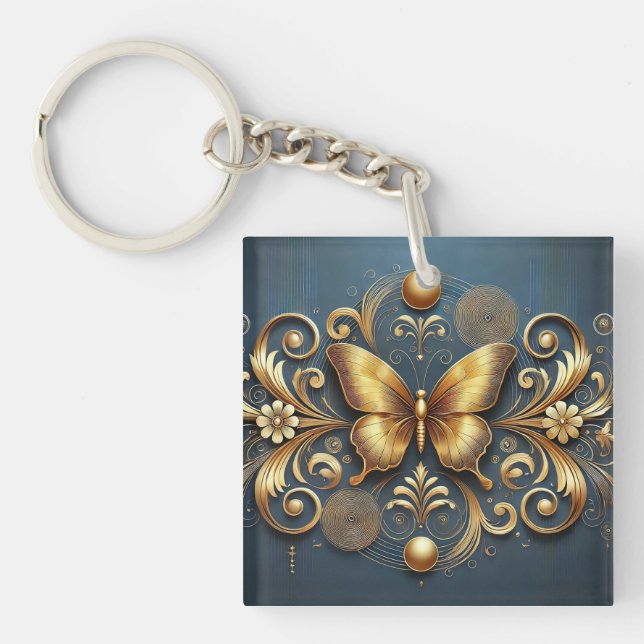 Golden Butterfly Design Keychain (Front)