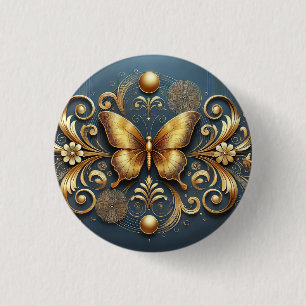 🦋 Golden Butterfly Elegant Luxury Floral Nature Button