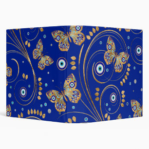 Golden Butterfly Evil Eye Pattern 3 Ring Binder