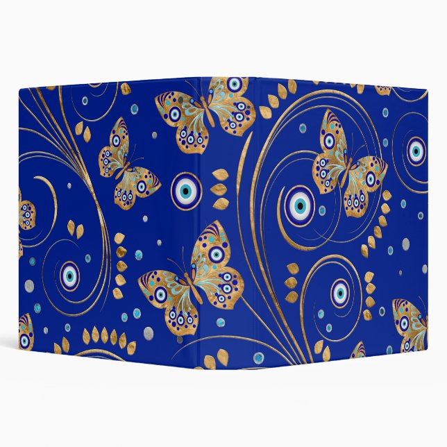 Golden Butterfly Evil Eye Pattern 3 Ring Binder (Background)