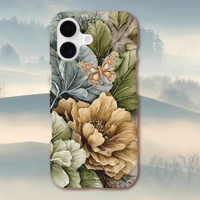 Golden Butterfly & Fall Flowers iPhone Case (Creator Uploaded)