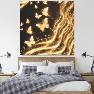 Golden Butterfly Fantasy Triptych Canvas Print