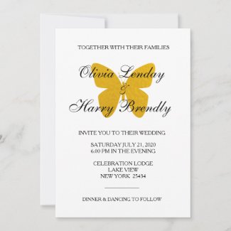 Golden Butterfly - Faux Foil Wedding Invitation