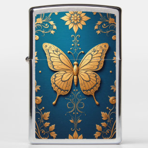 Golden Butterfly Floral Pattern Design Zippo Lighter