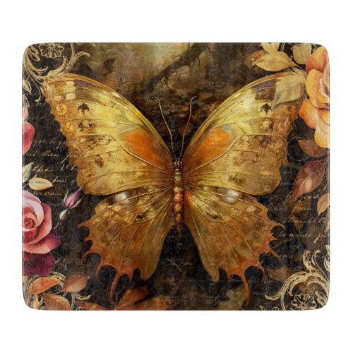 Golden Butterfly in Autumn Cutting Board