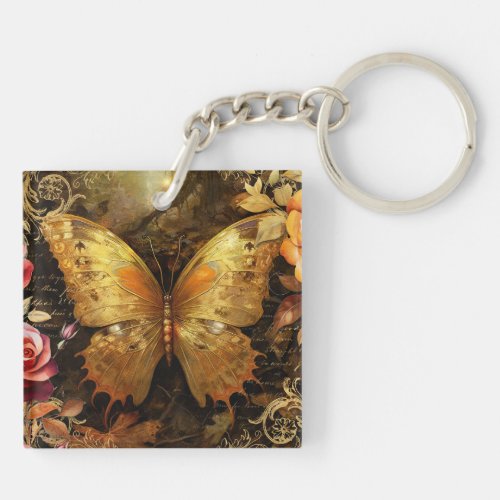 Golden Butterfly in Autumn Keychain