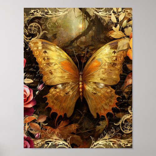 Golden Butterfly in Autumn Poster