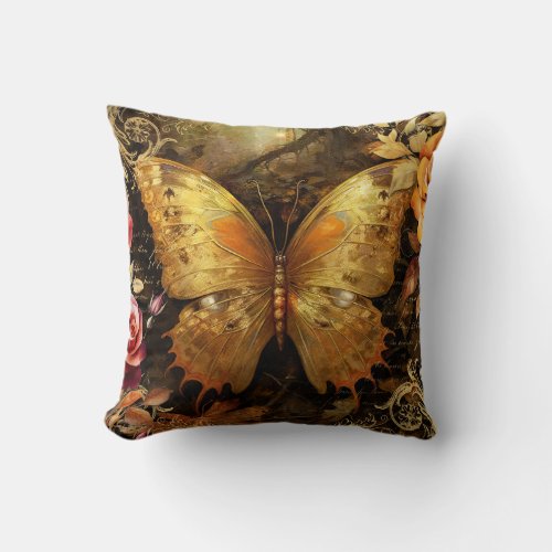 Golden Butterfly in Autumn Throw Pillow
