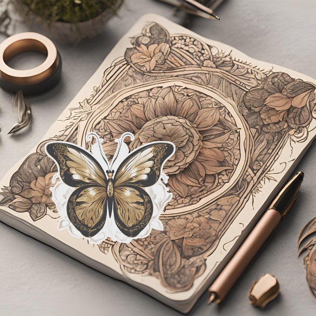 Golden Butterfly In Flight Sticker (Creator Uploaded)