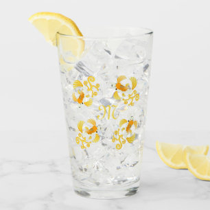 Golden Butterfly Koi Monogram Glass