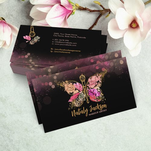 Golden Butterfly Makeup Brush Business Card