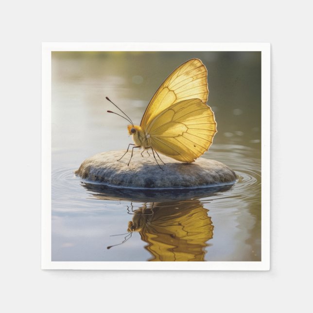Golden Butterfly On a Rock in Water Napkins (Front)