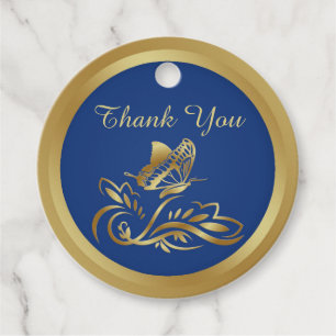Golden butterfly on blue Thank you Favor Tags