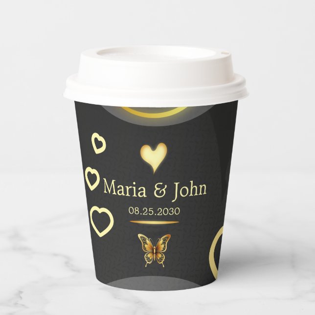 Golden butterfly Paper Plates Cups (Front)