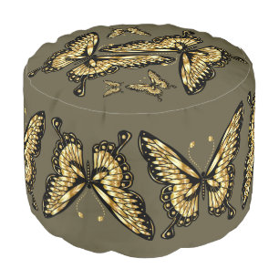 Golden Butterfly Pattern Elegant Indoor Pouf