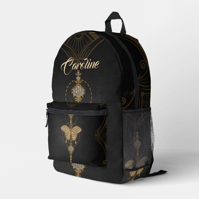 golden butterfly.  printed backpack (Back Corner Right)