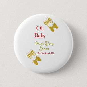 Golden butterfly red baby shower oh baby modern button