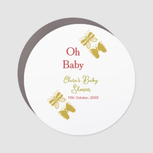 Golden butterfly red baby shower oh baby modern car magnet