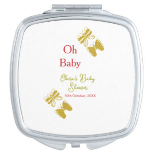 Golden butterfly red baby shower oh baby modern compact mirror