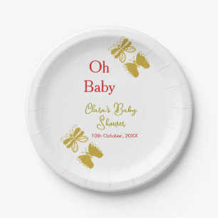Golden butterfly red baby shower oh baby modern paper plates